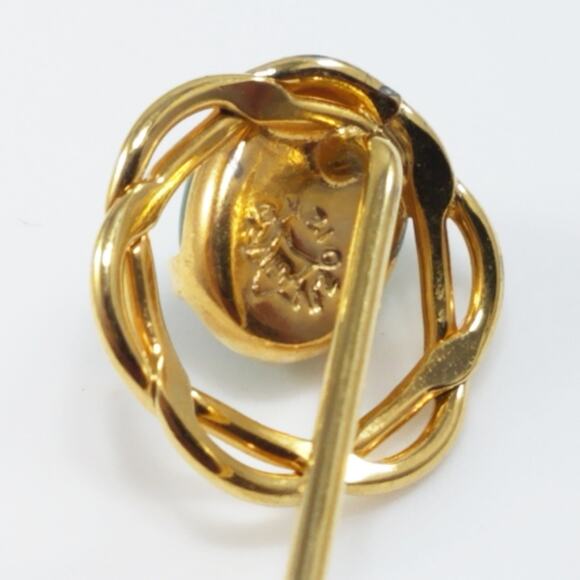 ART 12K Gold Filled Green Stone Stick Pin Vintage 1950s Arthur Pepper Jewelry - Picture 3 of 9
